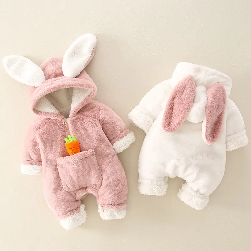 Pink Fleece Rabbit Ears Baby Romper 2024 - Image 4