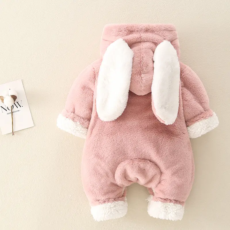 Pink Fleece Rabbit Ears Baby Romper 2024 - Image 5