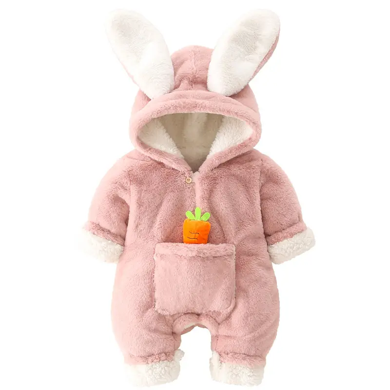 Pink Fleece Rabbit Ears Baby Romper 2024 - Image 6