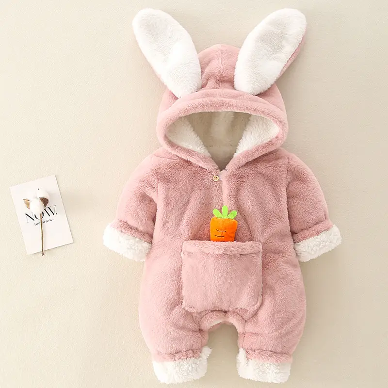 Pink Fleece Rabbit Ears Baby Romper 2024 - Image 2