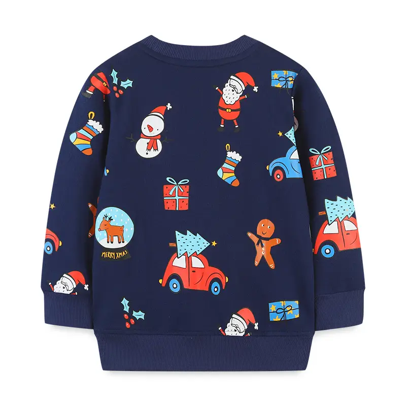 Christmas Cartoon Kids Sweatshirt Navy Blue Long Sleeve - Image 3