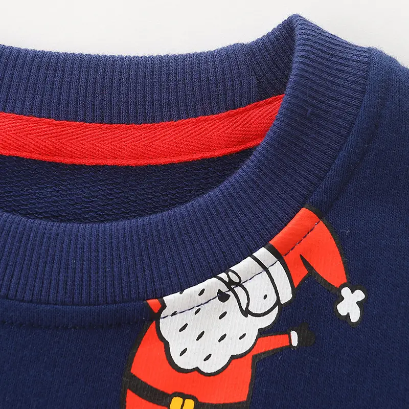 Christmas Cartoon Kids Sweatshirt Navy Blue Long Sleeve - Image 4