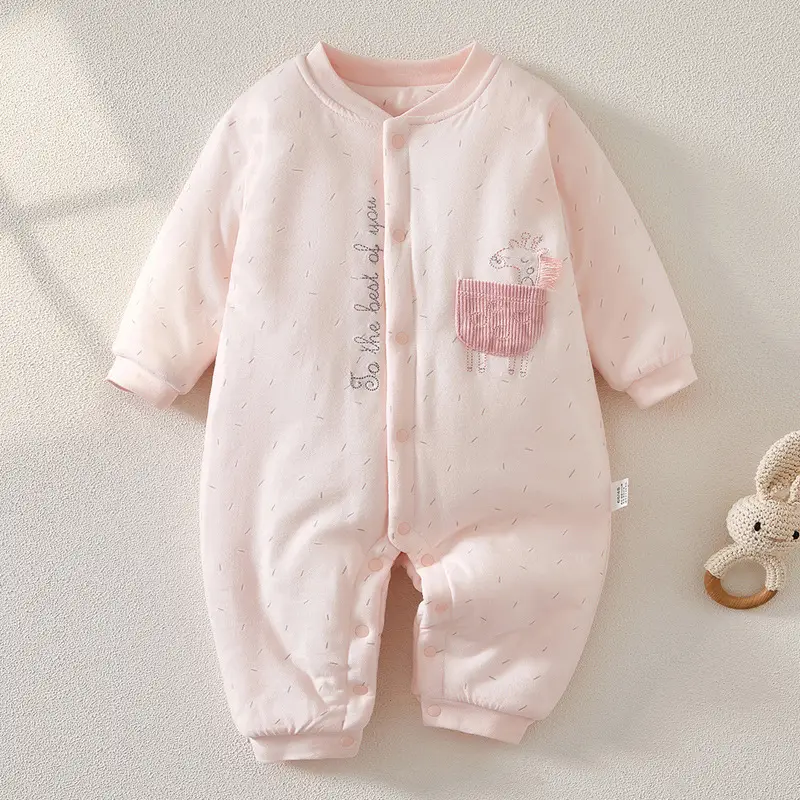Baby Winter Hiking Jumpsuit Thickened Cotton Pink White