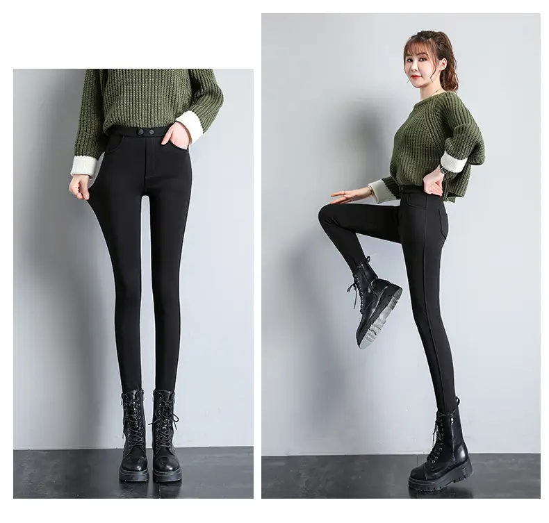 Fleece Lined Green Leggings Warm Thick Waist — feature 20