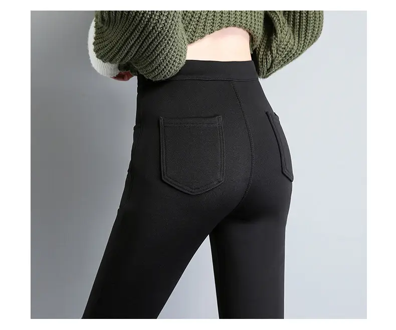 Fleece Lined Green Leggings Warm Thick Waist — feature 22