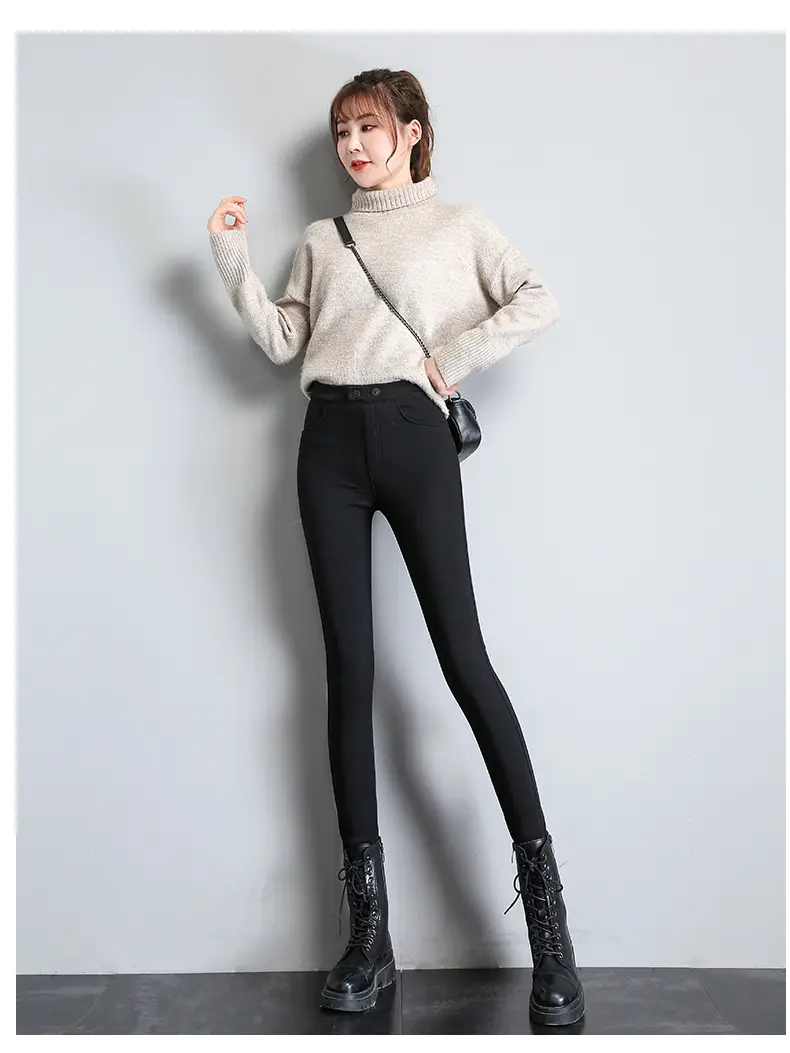 Fleece Lined Green Leggings Warm Thick Waist — feature 23