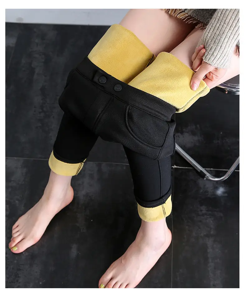 Fleece Lined Green Leggings Warm Thick Waist — feature 24