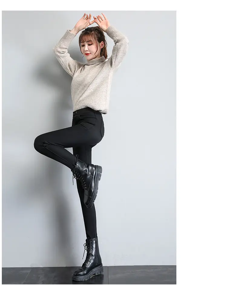Fleece Lined Green Leggings Warm Thick Waist — feature 25