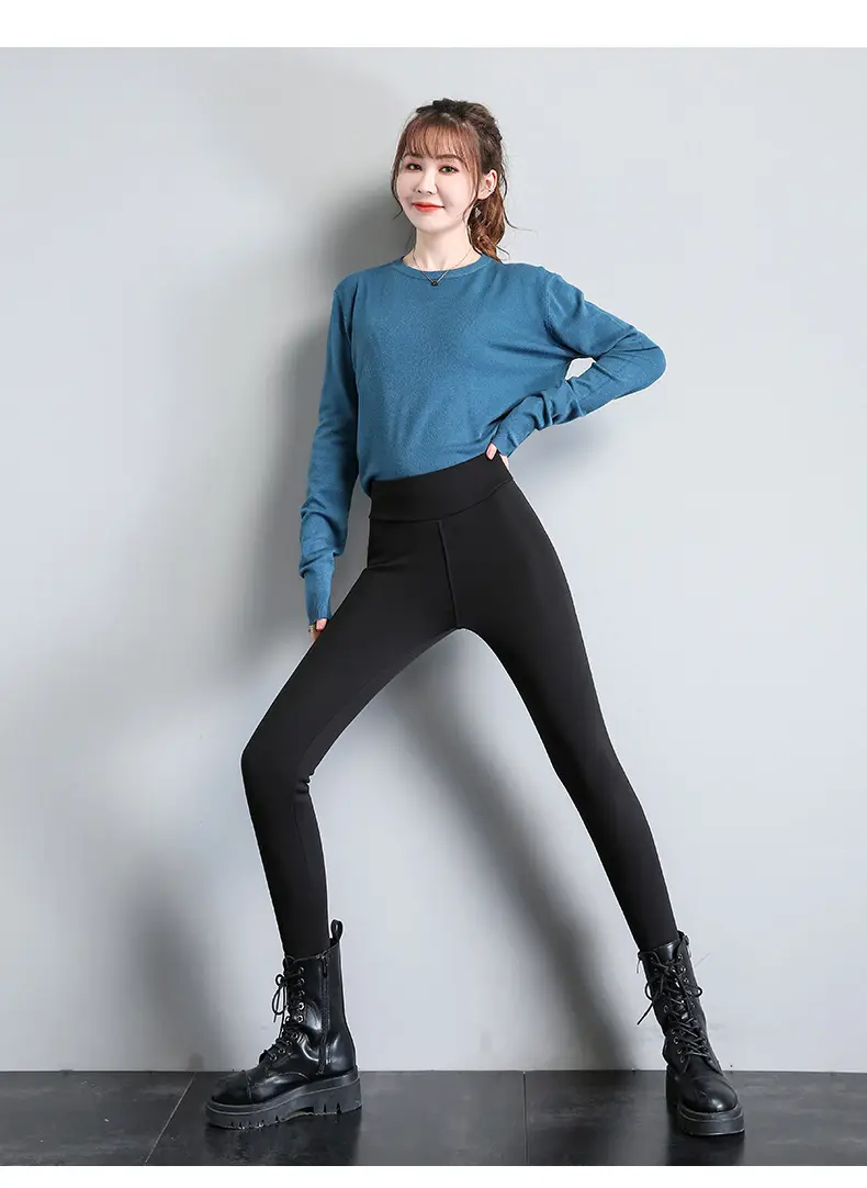 Fleece Lined Green Leggings Warm Thick Waist — feature 26