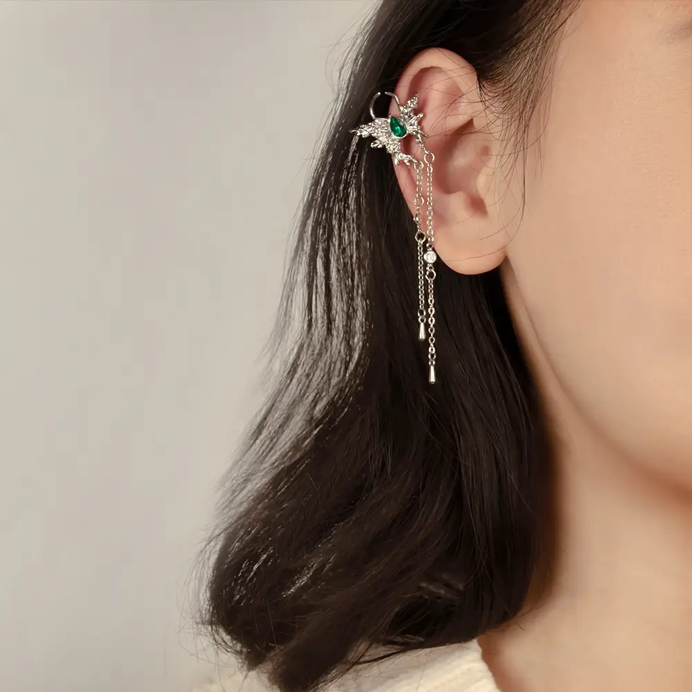 Cold Wind Face Butterfly Earrings with Tassel Chain - Image 4