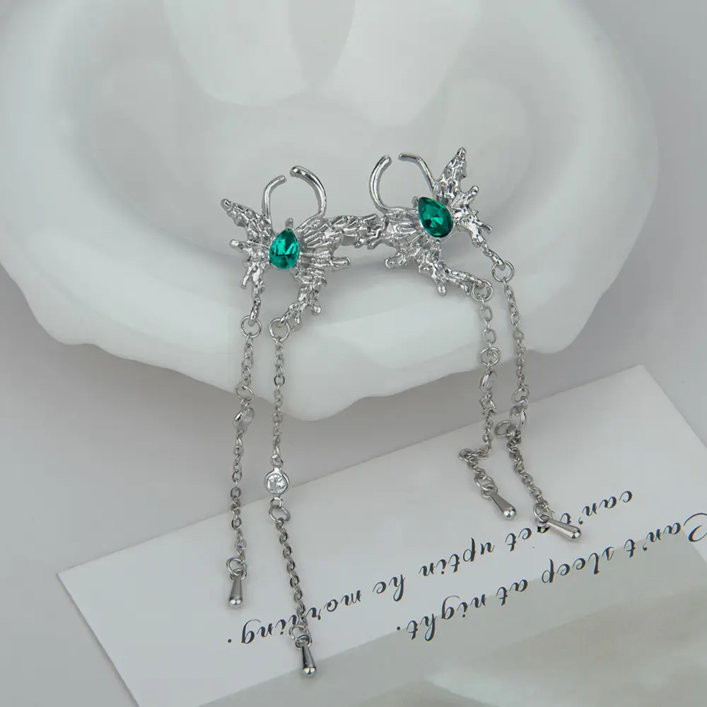 Cold Wind Face Butterfly Earrings with Tassel Chain - Image 5