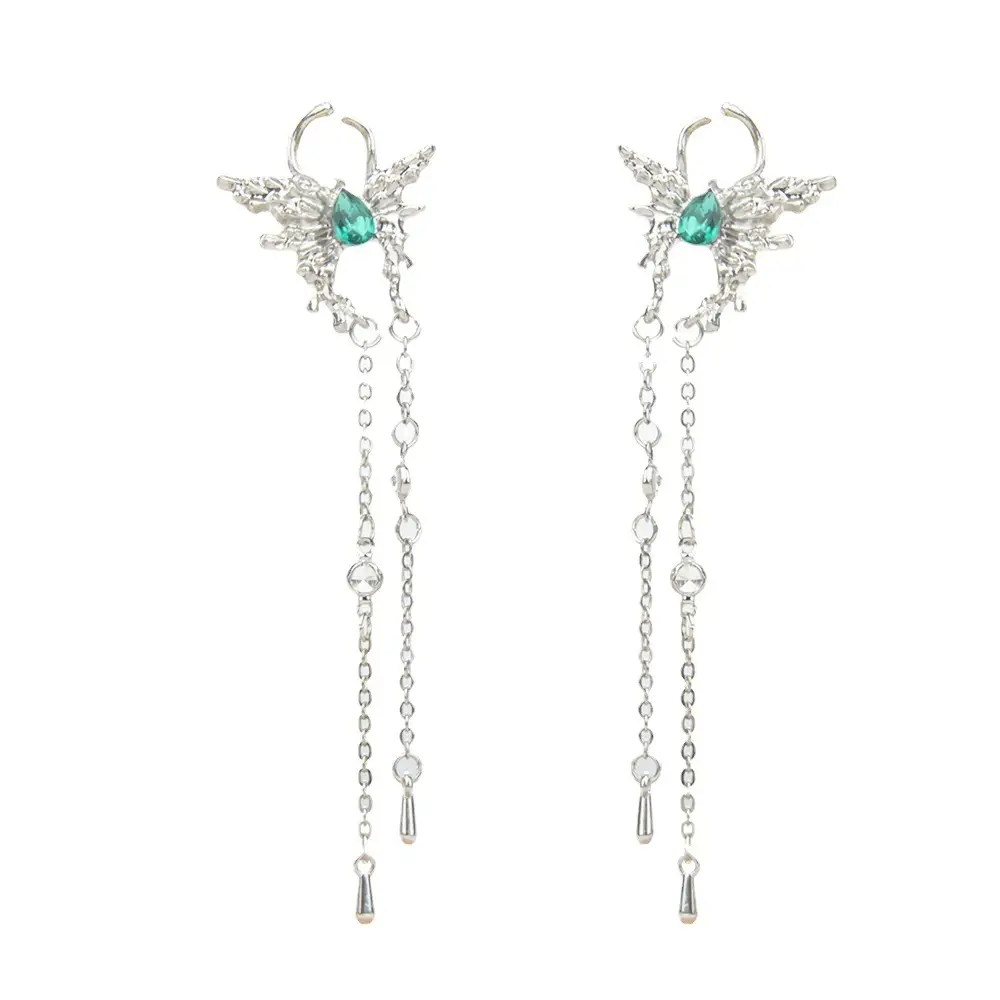 Cold Wind Face Butterfly Earrings with Tassel Chain - Image 6