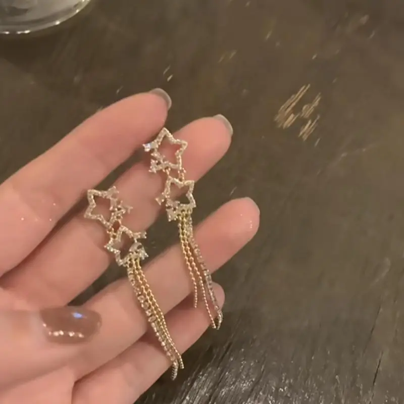 925 Silver Star Tassel Earrings New Trendy Elegant - Image 5