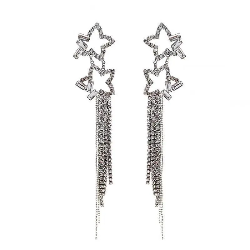 925 Silver Star Tassel Earrings New Trendy Elegant - Image 6