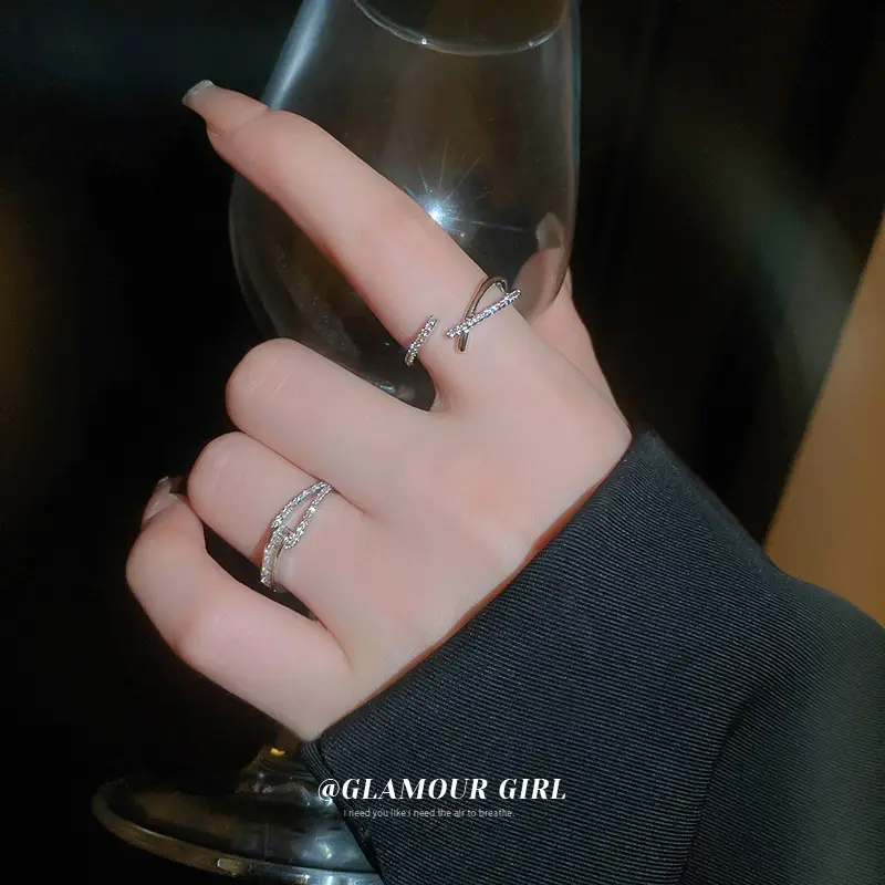 South Korea New Zircon Cross Open Ring for Women