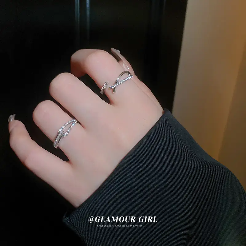 South Korea New Zircon Cross Open Ring for Women