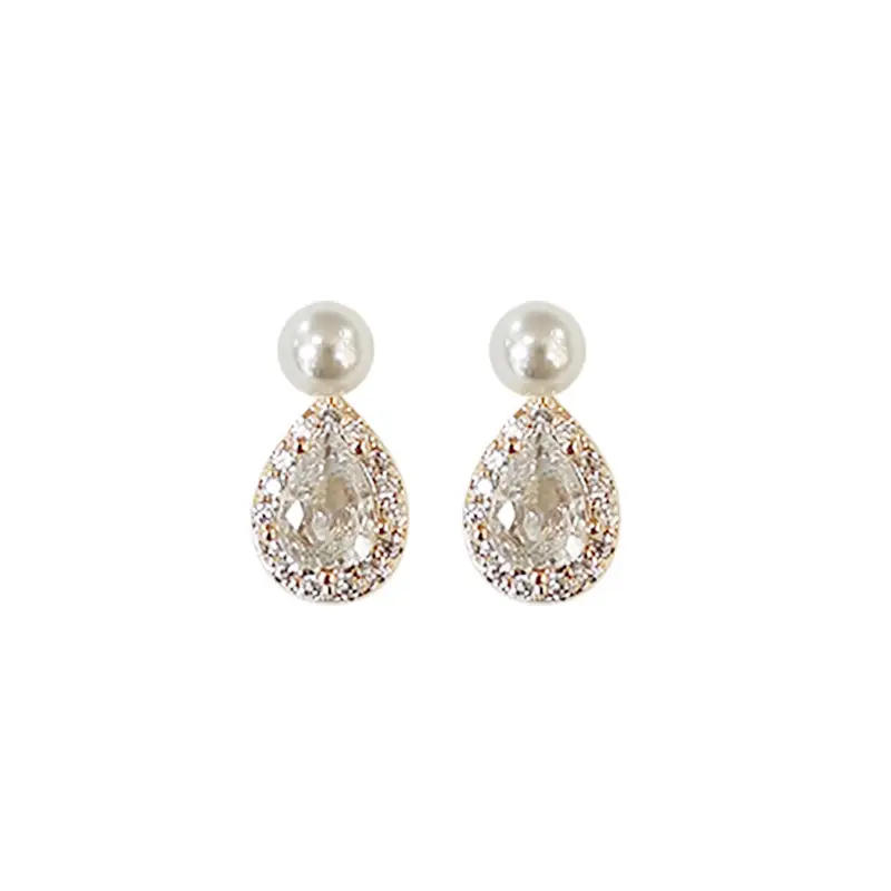 Feminine Zircon Pearl Earrings Silver Needle Design - Image 5