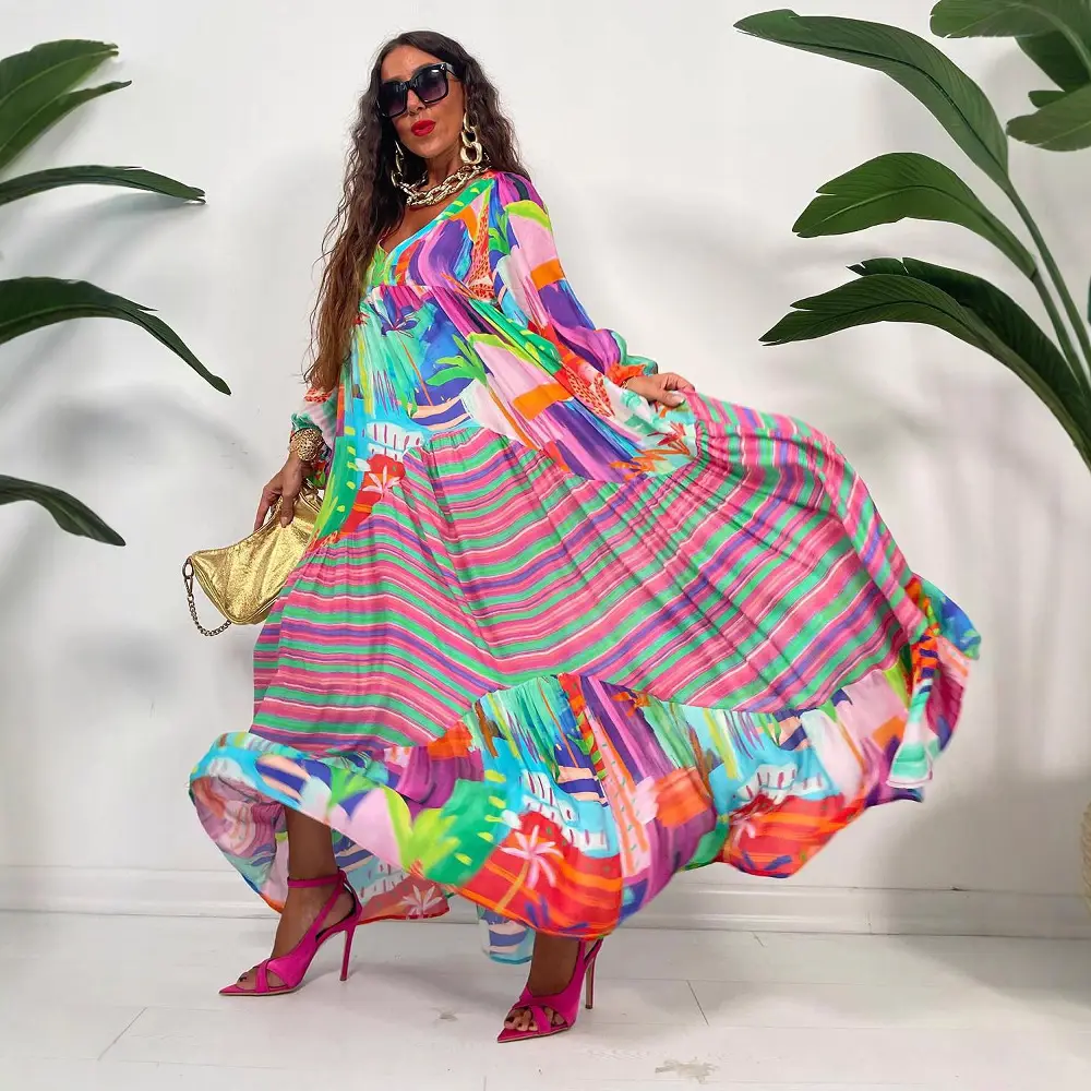 Oversized Printed Pleated Dress 2024 Spring Summer - Image 3