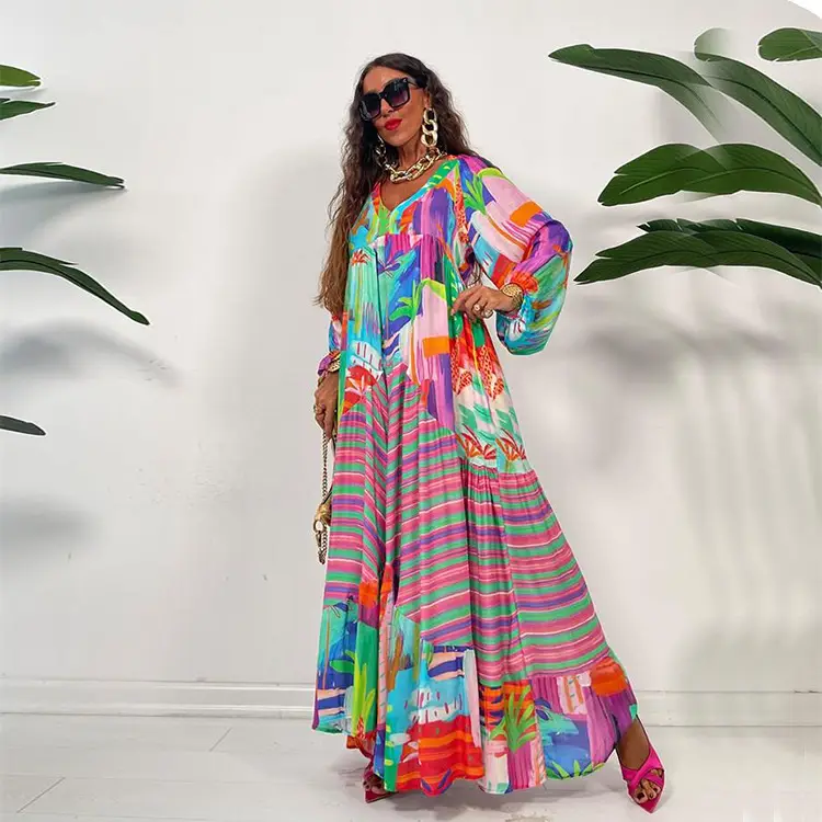 Oversized Printed Pleated Dress 2024 Spring Summer - Image 4
