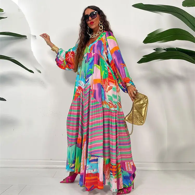 Oversized Printed Pleated Dress 2024 Spring Summer - Image 5