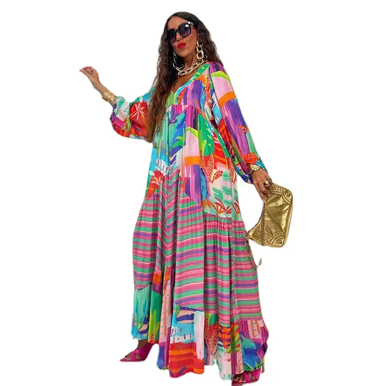 Oversized Printed Pleated Dress 2024 Spring Summer - Image 6