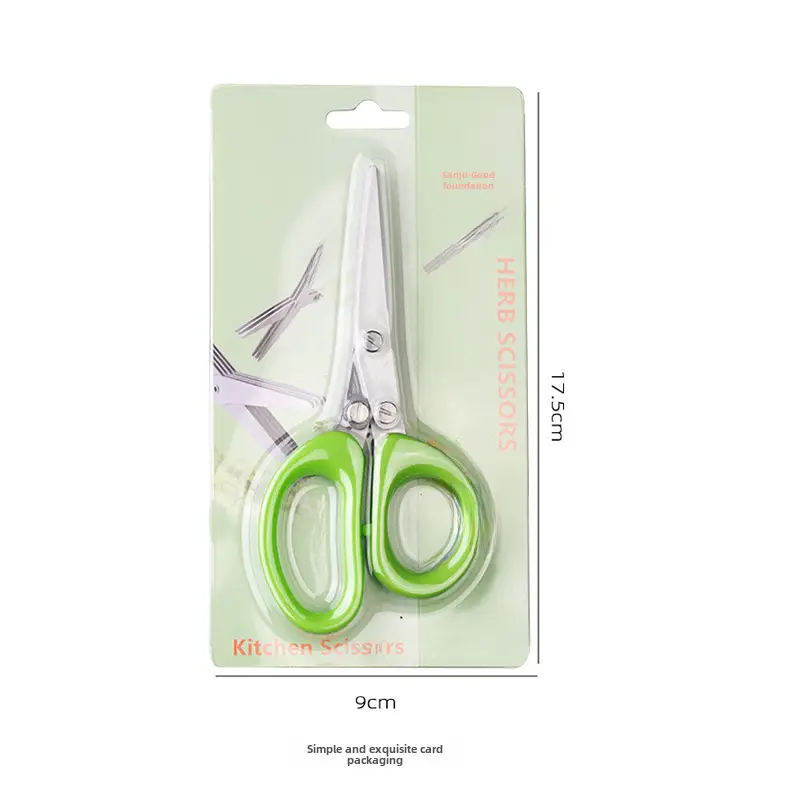 Stainless Steel Multi-Layer Scissors Green Handle 9cm - Image 3