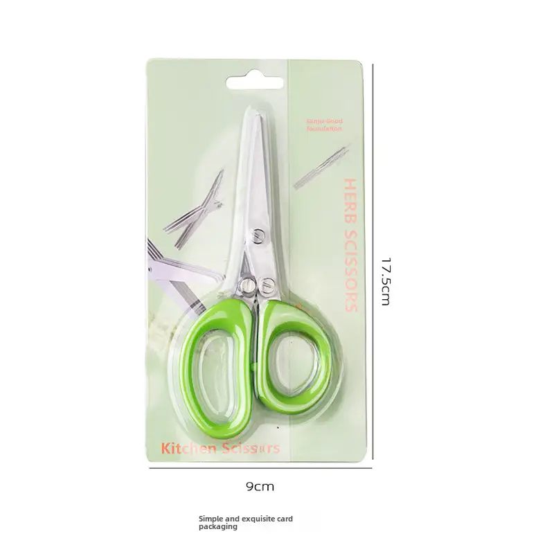 Stainless Steel Multi-Layer Scissors Green Handle 9cm - Image 4