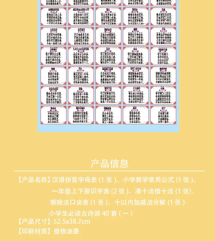 Primary School Learning Wall Chart Set with Pinyin & Math Tools — feature 11