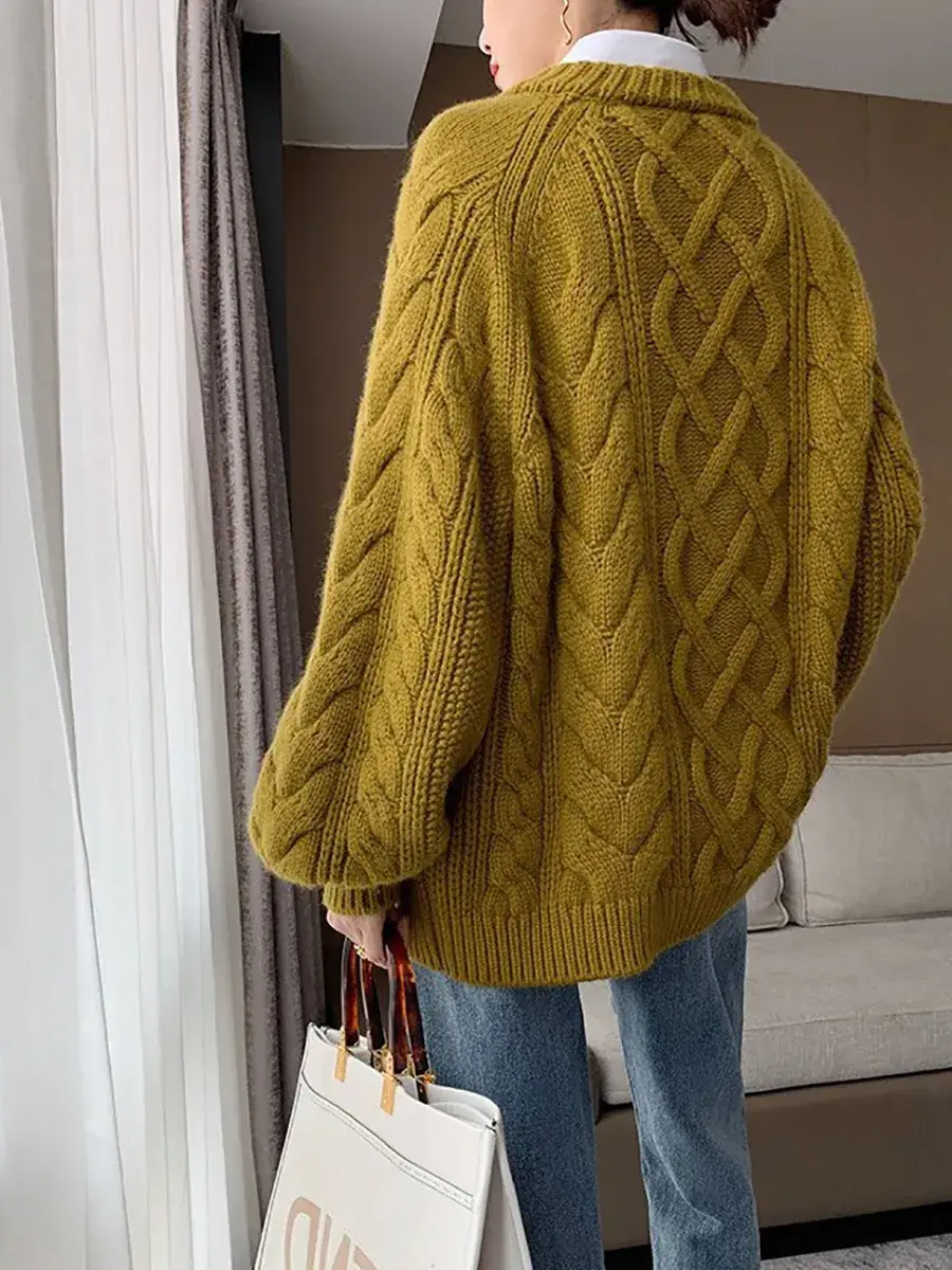 Women Thick Twist Pullover Sweater Large Size Knitted Loose Autumn Winter 2022 - Image 2