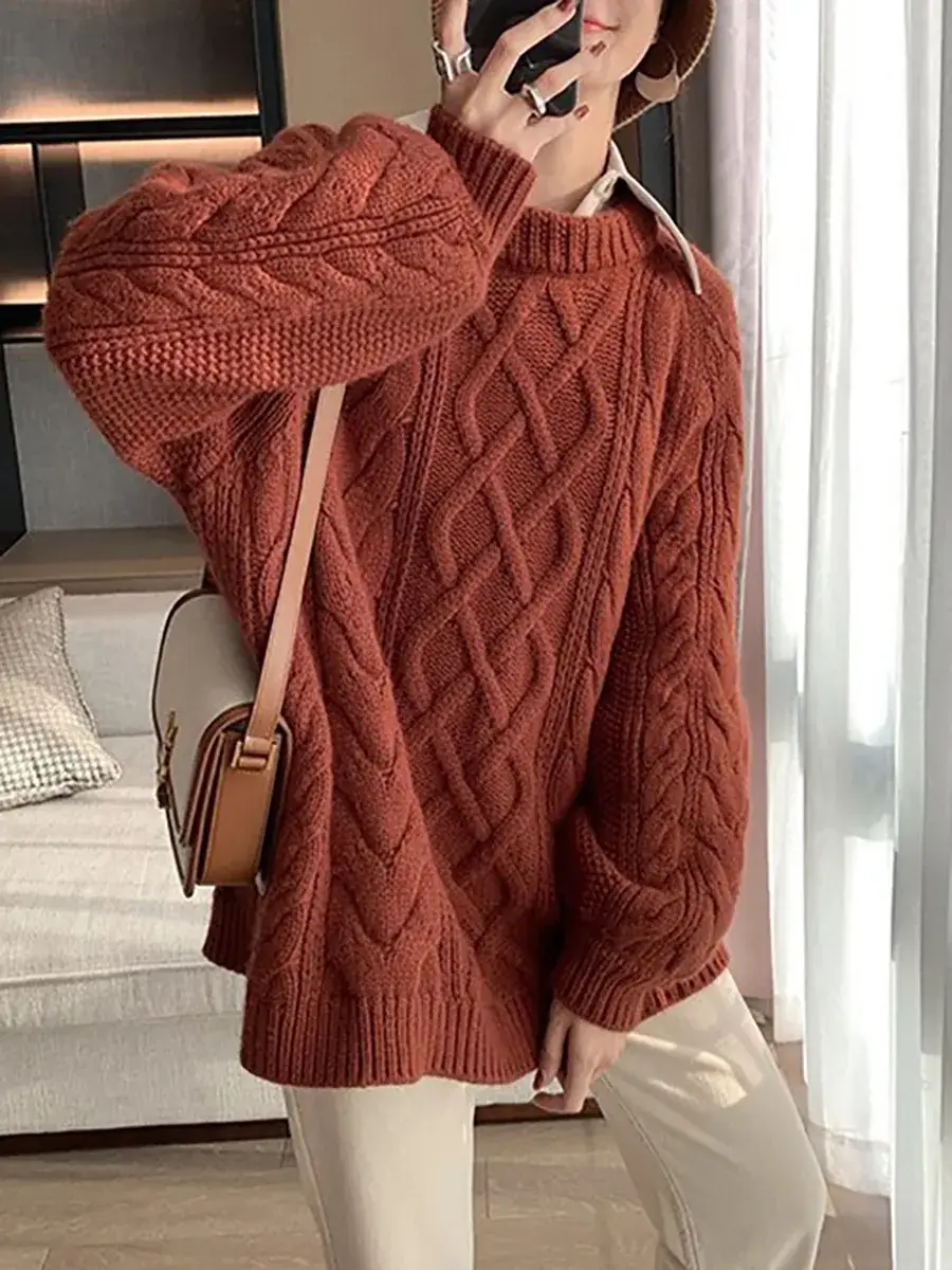 Women Thick Twist Pullover Sweater Large Size Knitted Loose Autumn Winter 2022 - Image 4