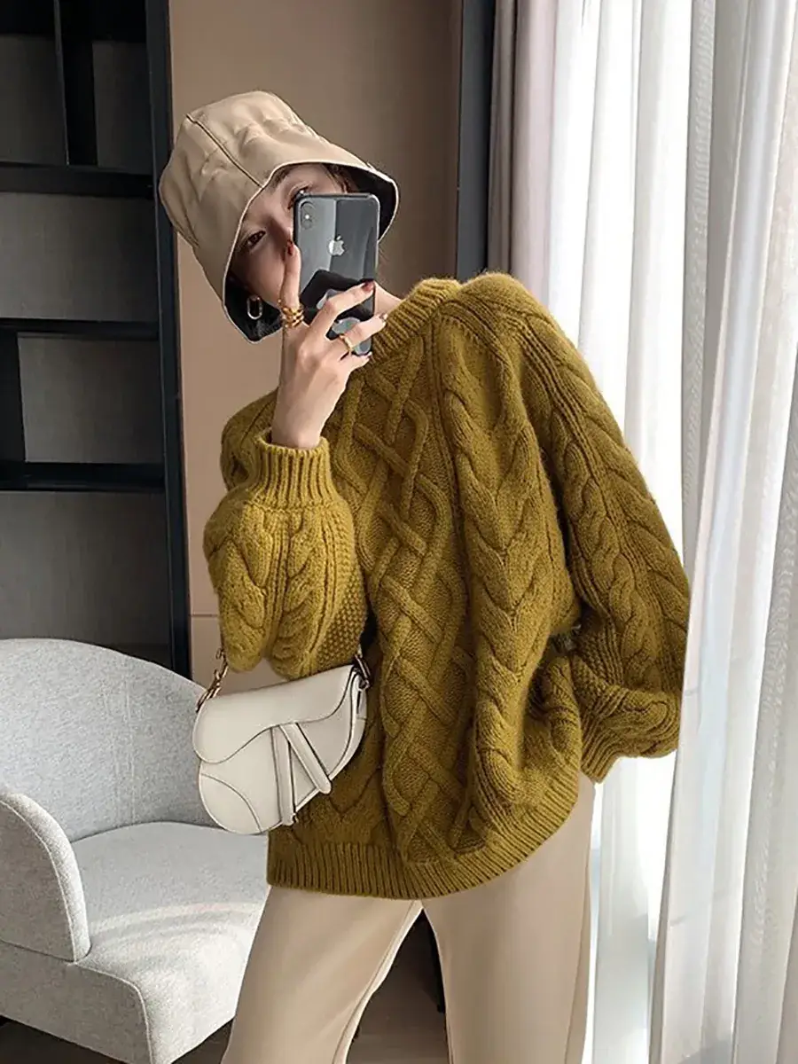 Women Thick Twist Pullover Sweater Large Size Knitted Loose Autumn Winter 2022 - Image 5