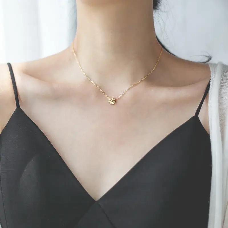 Gold Daisy Clavicle Necklace for Women - Image 5