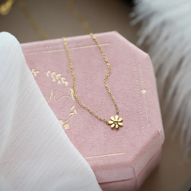 Gold Daisy Clavicle Necklace for Women - Image 6