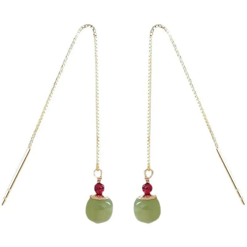 Jade Ear Laces Red Gemstone Necklace Set Gold Chain