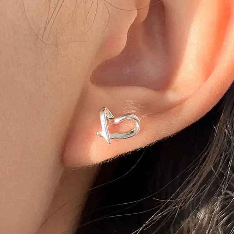 925 Silver Hollow Heart Earrings for Women