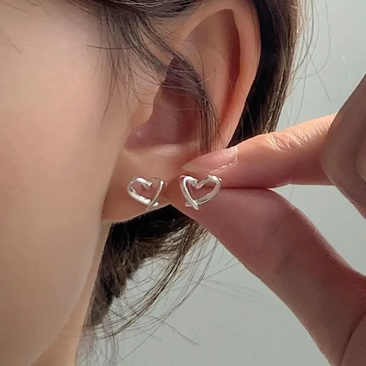 925 Silver Hollow Heart Earrings for Women