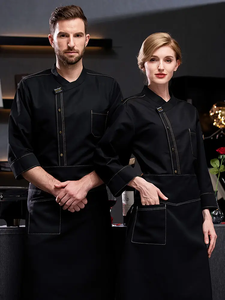 White Long-Sleeved Chef Suit for Men Women Winter Kitchen Wear - Image 6