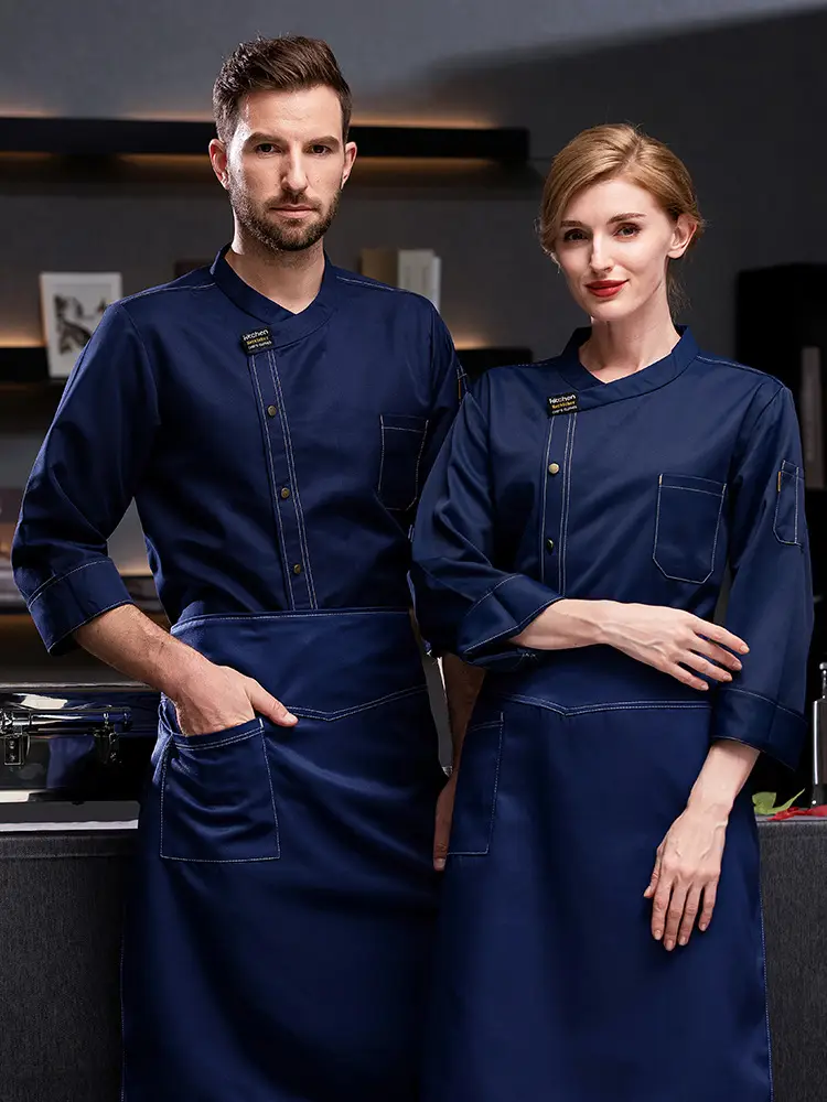 White Long-Sleeved Chef Suit for Men Women Winter Kitchen Wear - Image 7