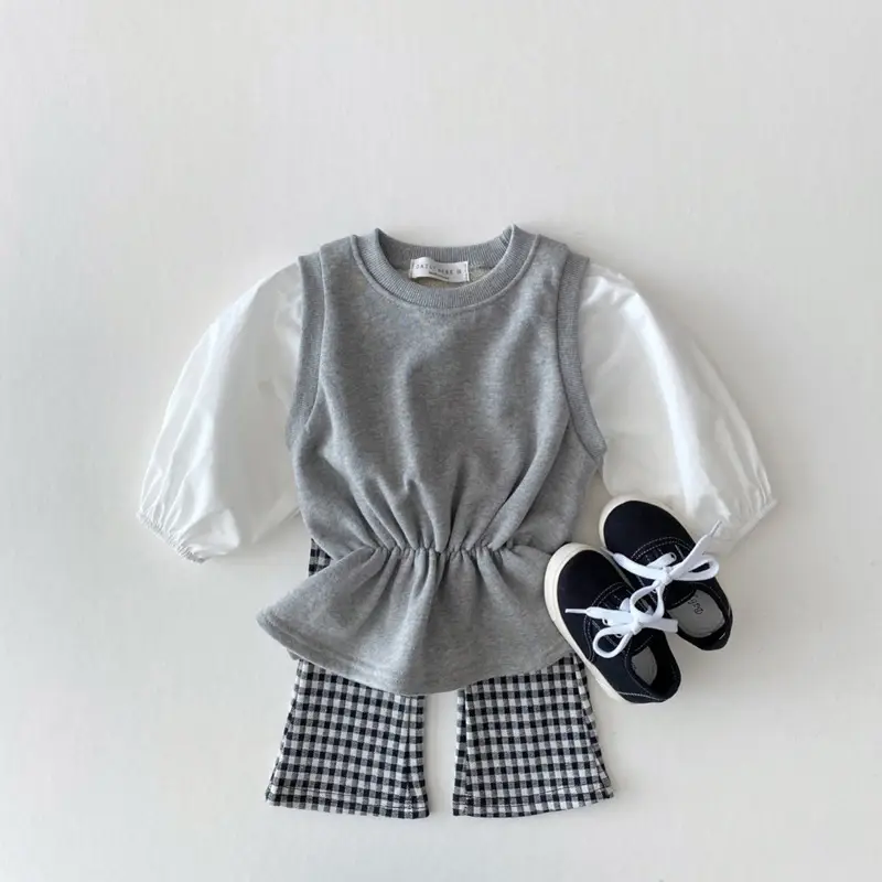 Girls Plaid Flared Pants Spring Autumn Medium to Large