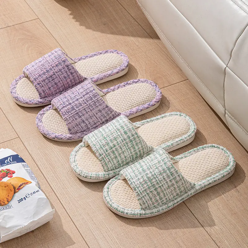 Summer Cotton and Linen Cloth Slippers Small Chanel Style Linen Slippers Women's Indoor Home Japanese Style Cotton and Linen Non-slip Four Seasons Guest