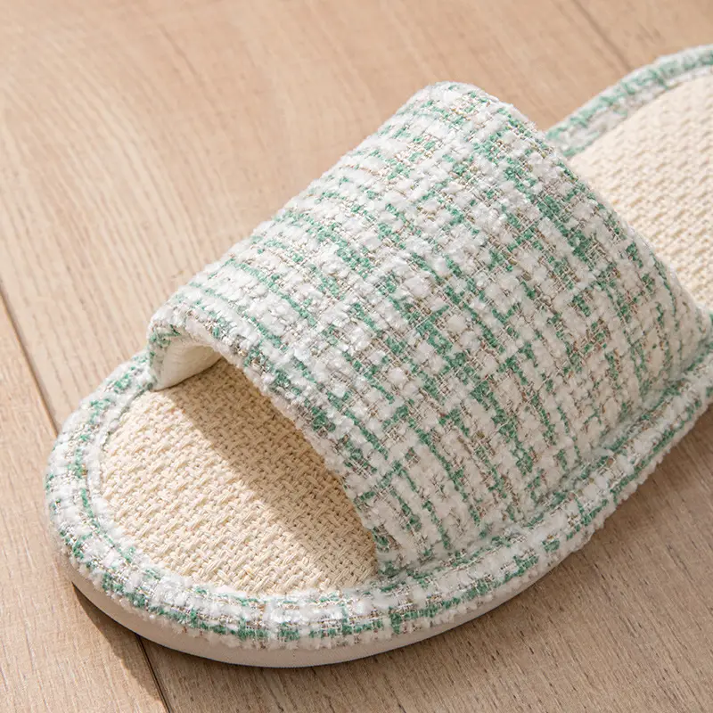 Summer Cotton and Linen Cloth Slippers Small Chanel Style Linen Slippers Women's Indoor Home Japanese Style Cotton and Linen Non-slip Four Seasons Guest