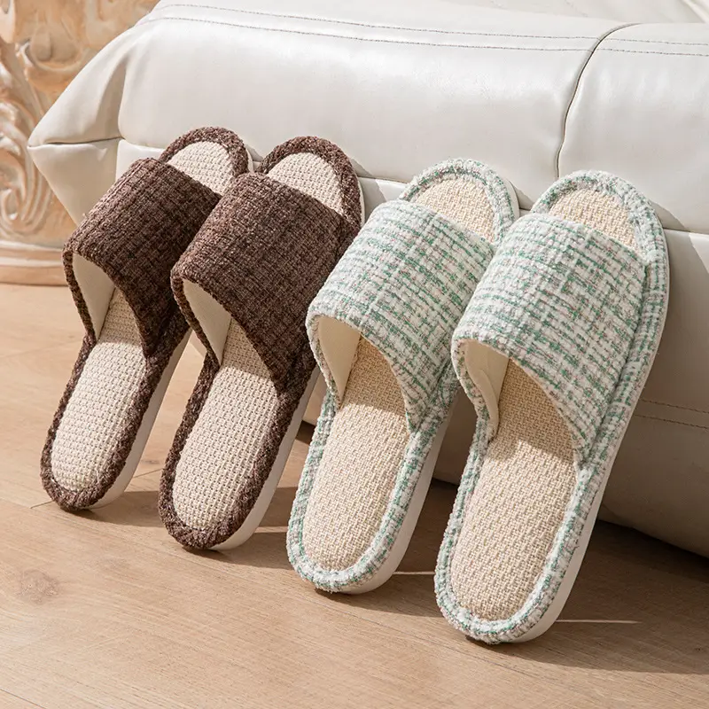 Summer Cotton and Linen Cloth Slippers Small Chanel Style Linen Slippers Women's Indoor Home Japanese Style Cotton and Linen Non-slip Four Seasons Guest