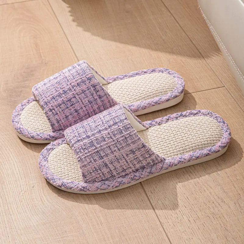 Summer Cotton and Linen Cloth Slippers Small Chanel Style Linen Slippers Women's Indoor Home Japanese Style Cotton and Linen Non-slip Four Seasons Guest