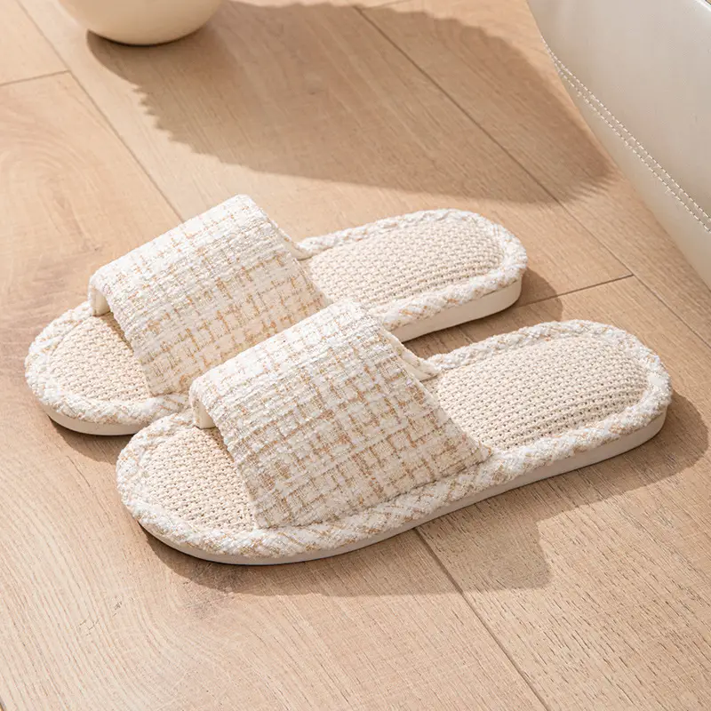 Summer Cotton and Linen Cloth Slippers Small Chanel Style Linen Slippers Women's Indoor Home Japanese Style Cotton and Linen Non-slip Four Seasons Guest