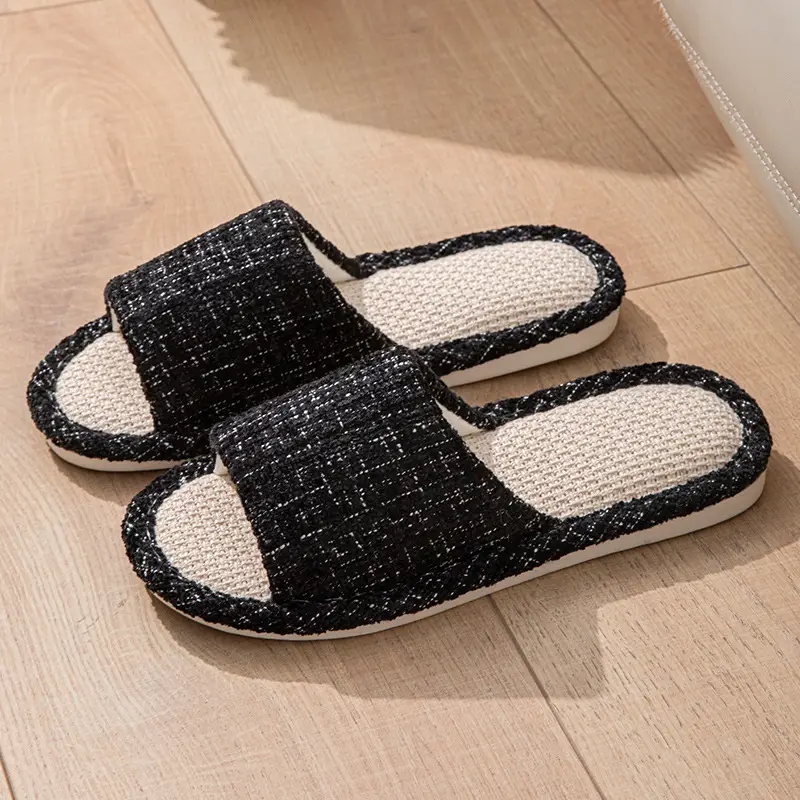 Summer Cotton and Linen Cloth Slippers Small Chanel Style Linen Slippers Women's Indoor Home Japanese Style Cotton and Linen Non-slip Four Seasons Guest