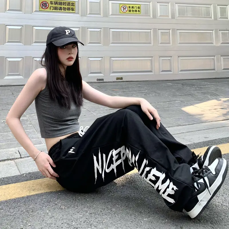 Black Letter Casual Pants Women's Hip Hop Fashion - Image 4