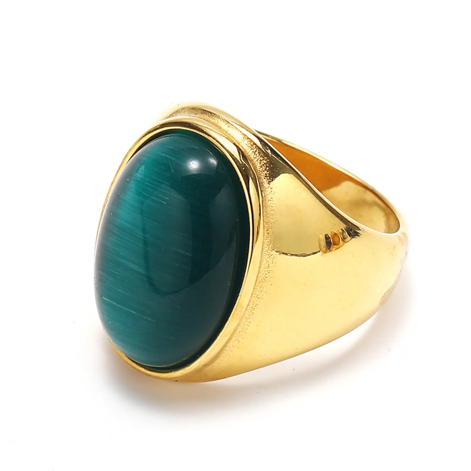 Men's Oval Marble Titanium Steel Ring Silver White - Image 20