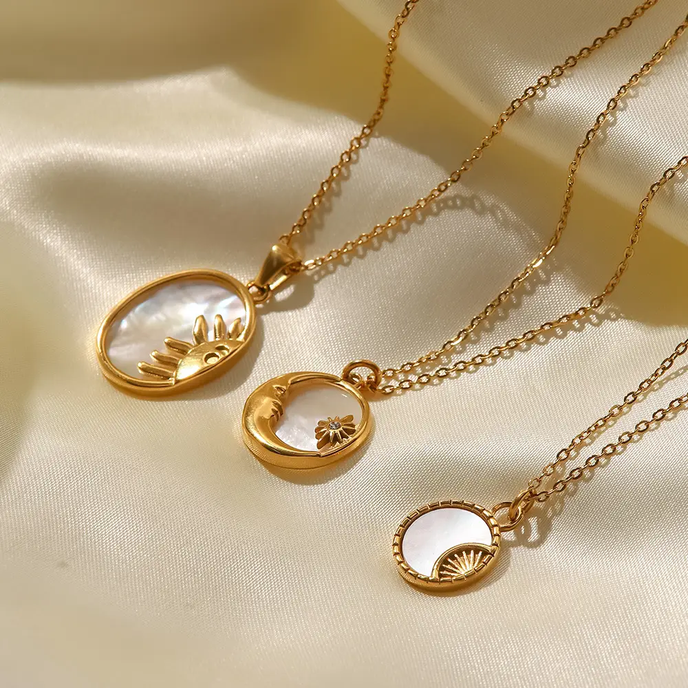 18K Gold Inlaid White Mother-of-Pearl Pendant Necklace for Women - Image 6
