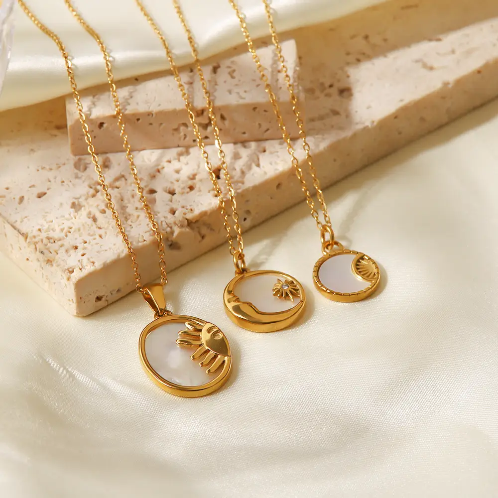 18K Gold Inlaid White Mother-of-Pearl Pendant Necklace for Women - Image 7