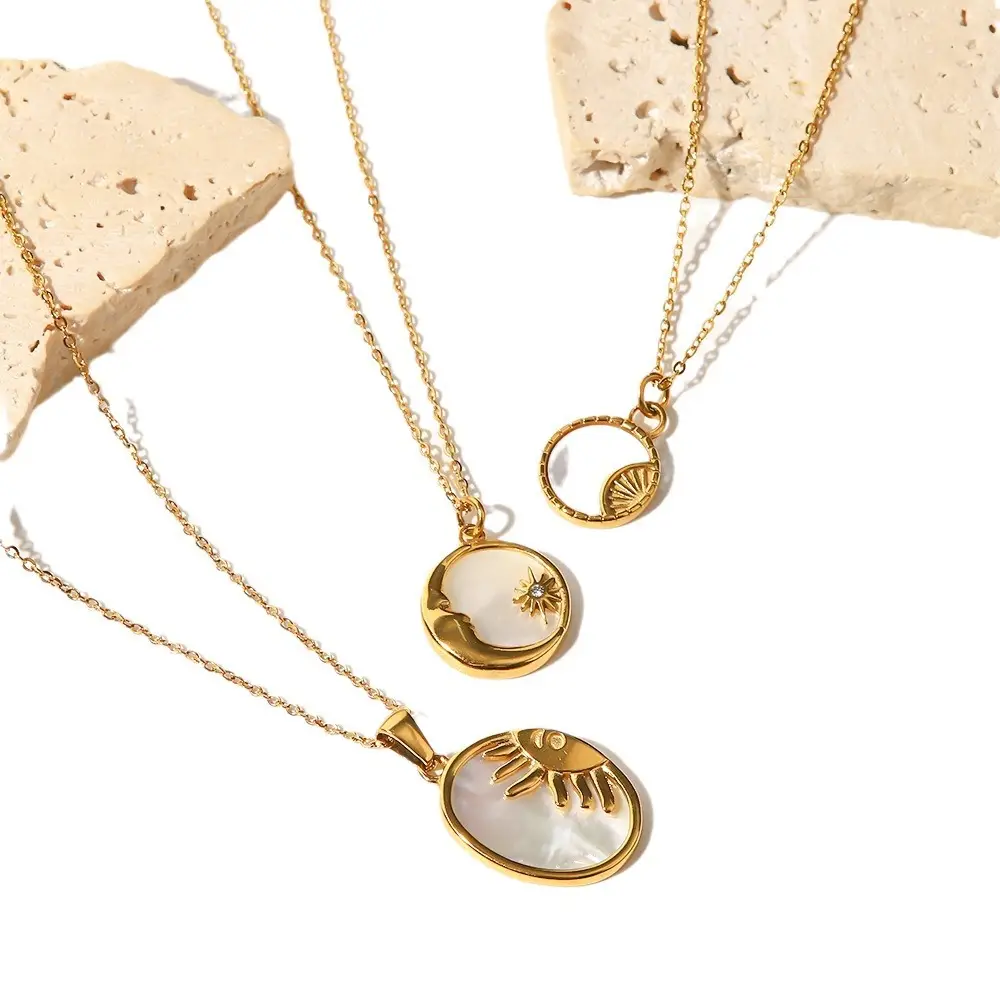 18K Gold Inlaid White Mother-of-Pearl Pendant Necklace for Women - Image 8